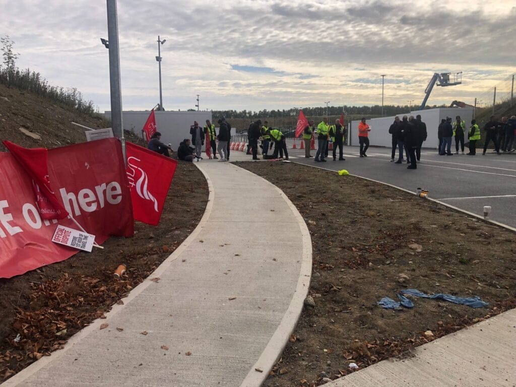 Workers on the picket at the Unite Strike at Pfizer