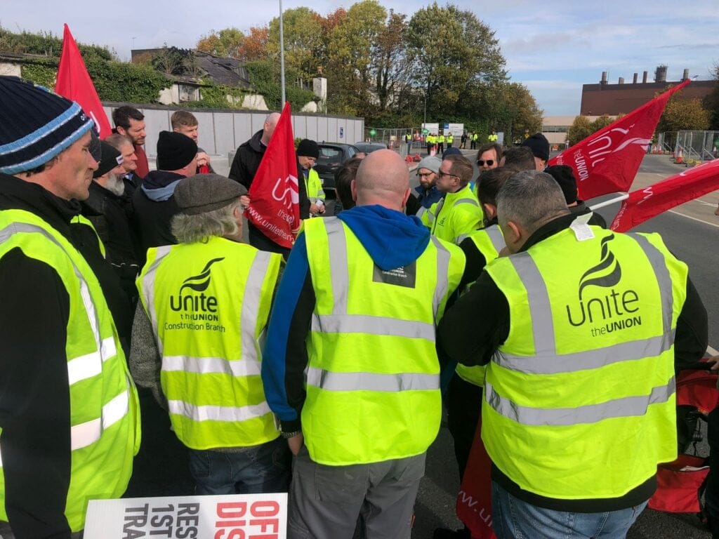 Picket meeting discussing next steps at Leixlip's Intel facilities.
