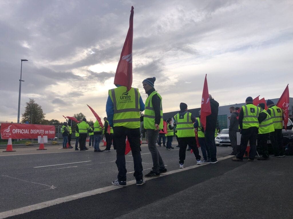 Unite Travel Time picket line on the main gate at Intel in Leixlip Ireland.