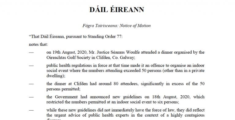 Motion To Have Mr Justice Woulfe Removed Placed On Dáil Order Paper