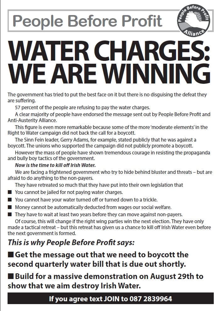 WATER CHARGES: WE ARE WINNING