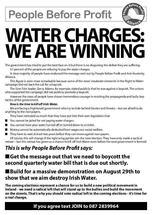 WATER CHARGES: WE ARE WINNING – VOTE RADICAL LEFT IN THE COMING ELECTIONS- IT’S TIME FOR A REAL CHANGE