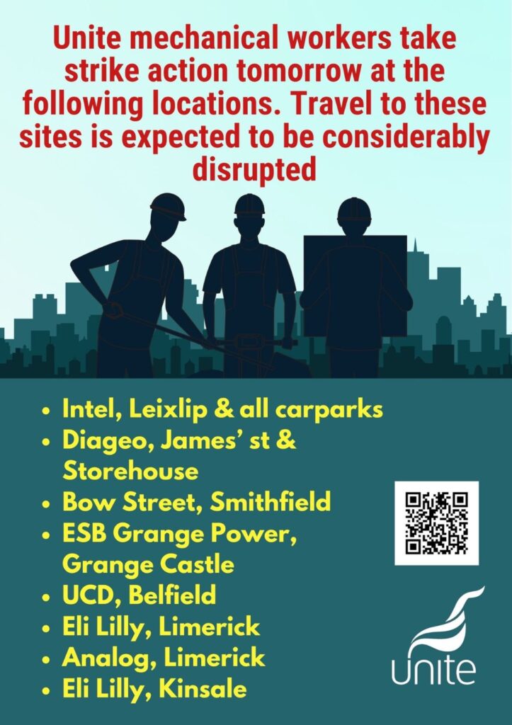 List of locations for Unite strike with URL code.
Warning that travel will be disrupted