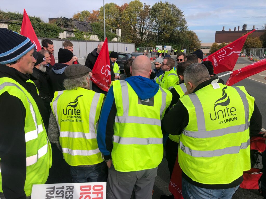 Picket meeting discussing next steps at Leixlip's Intel facilities.
 